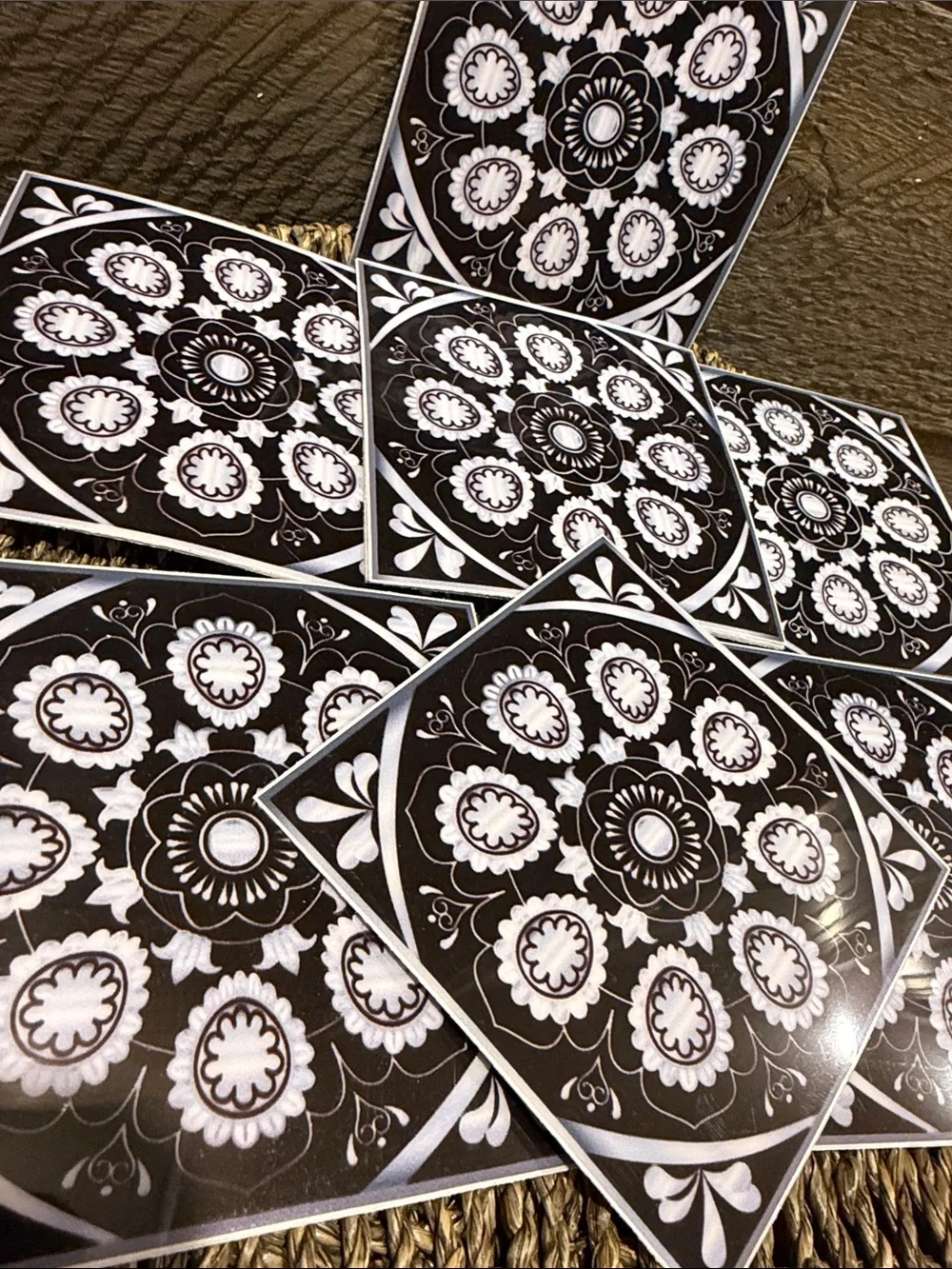 Set of 15 Black & White Mandala Decorative Tiles Peel & Stick Art Decals 4